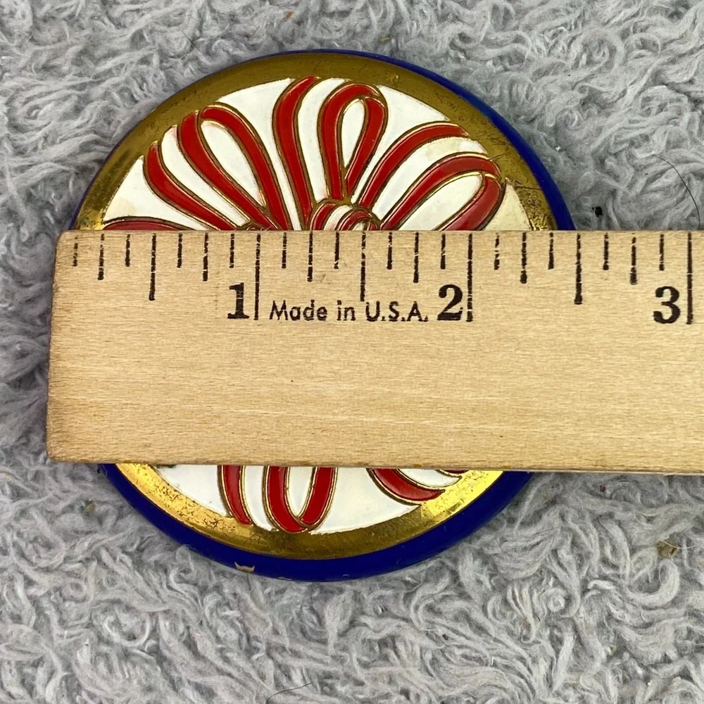 Vintage Richard Hudnut Compact‎ Enameled Metal Powder Rouge Mirror Red Bow